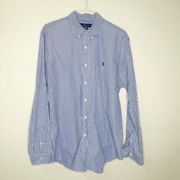 Ralph Lauren Mens Button-Down Shirt Striped Long Sleeve Collared Blue Size XL - Picture 1 of 8